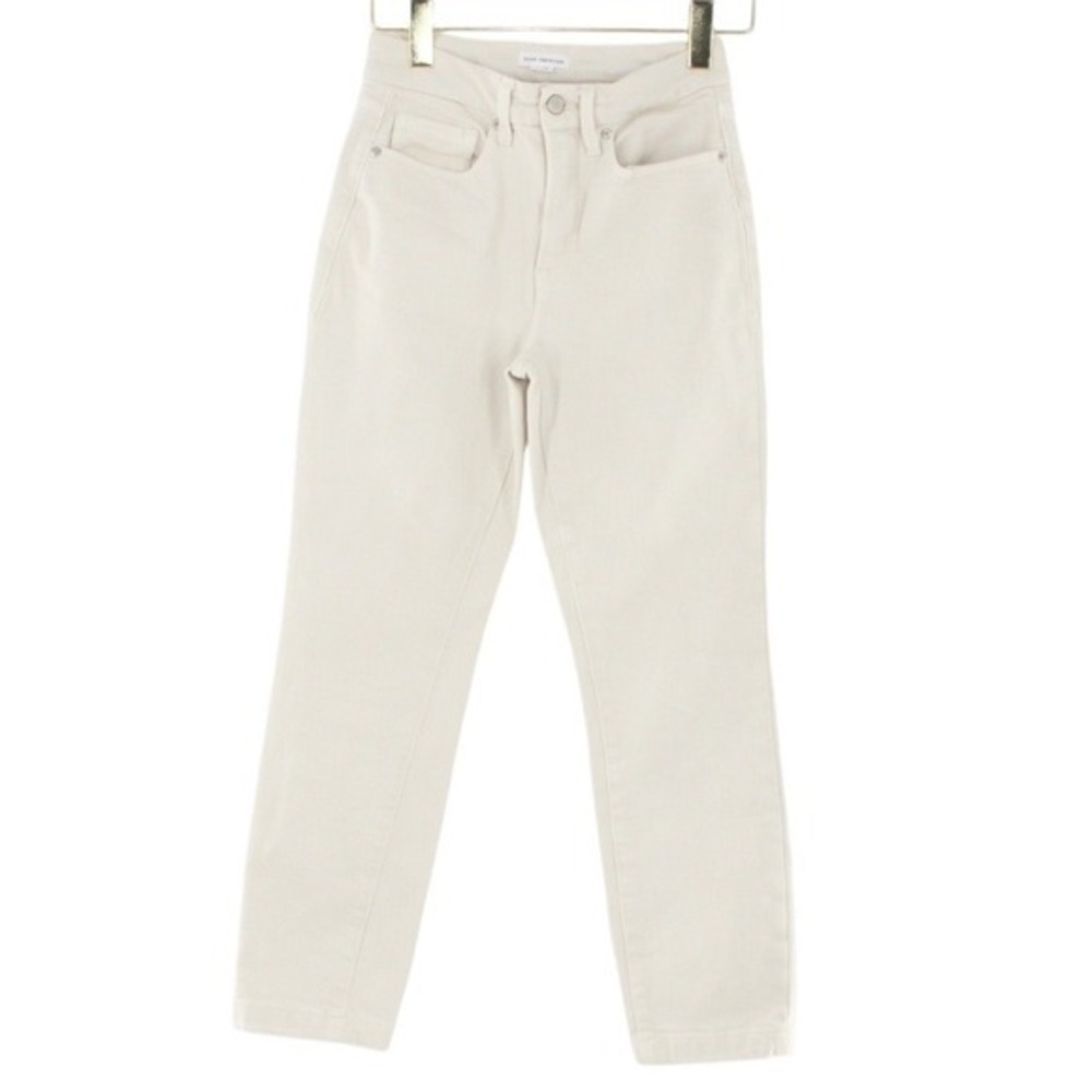 Good American Straight Leg High Rise Raw Hem Jeans Size 2/26 Cream Off-White